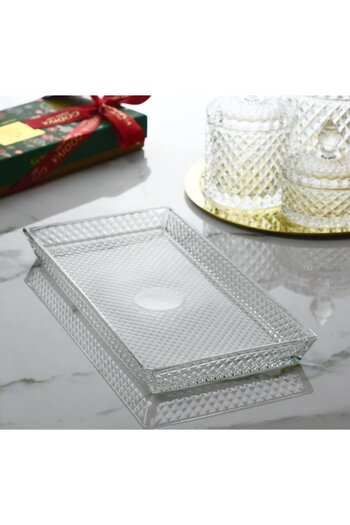 FAIR HOME Dot Pattern Rectangular Glass Presenter Cookie - Fruit Plate