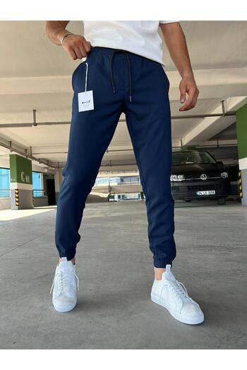 hello7 Ανδρικό παντελόνι Jogger από Lycra σε μπλε ναυτικό στενό σχήμα με ελαστικά πόδια