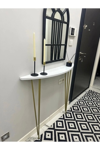 Pinhal Home Oval Kenar Yarım Ay Dresuar Beyaz 100cm Gold Ayak