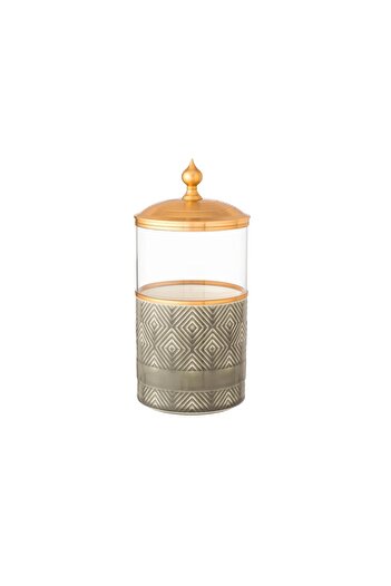 Dania Gray porcelain and glass jar with metal lid, 10.5 x 19