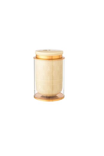 Dania Beige porcelain and glass jar with metal lid, 10 x 16