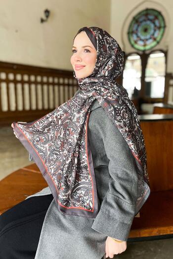 Sultan Soft Pamuk Şal - Etnik Desen - SLT1026-06 - Vizon, Kiremit
