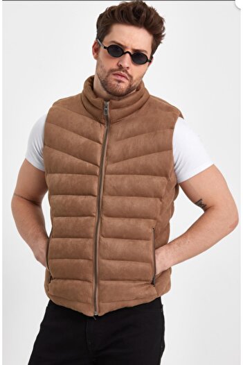 a02teks New Season Men's Puffer Suede Vest
