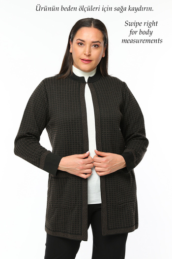Elvin Knitwear Large Size Mother Winter Black Cardigan