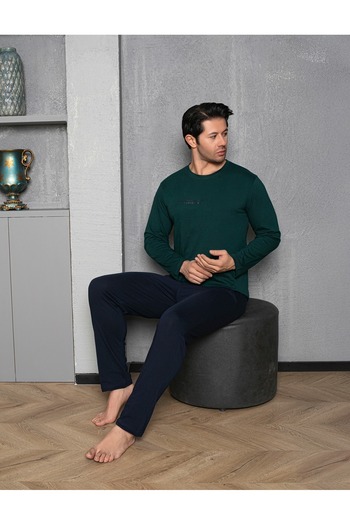meynur moda ανδρικό υφασμάτινο μπαμπού μακρυμάνικο κοστούμι πιτζάμα τσέπης
