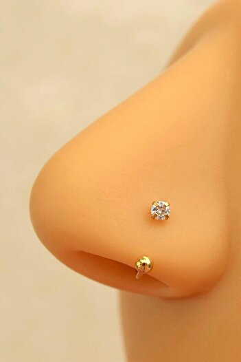 Sacce Scarves&Accessories 316 L Çelik Burun Piercingi Zirkon Taşlı Smiley Yarım Halka Piercing