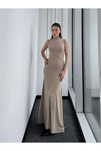Moka Shopin Mokashopin Long Dress in Beige - Sleeveless and Half Throat
