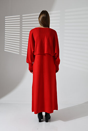 ALCHON Thessaloniki Braided Boat Neck Sweater and Loose Ankle Length Dress - Double Knitwear Set