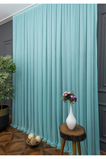 perdealemi Plain Tulle Curtain Grek Blue, 250x270, Sparse Pleat, 1/2