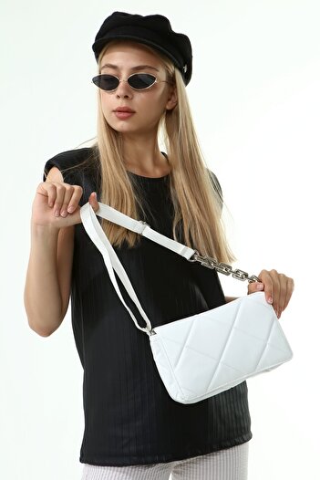 Güce White Large Quilted Plastic Chain Strap Hand and Shoulder Bag Gc015801