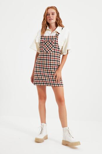Trendyol Collection Ecru Mini Woven Plaid Patterned Gilet Dress TWOAW20EL0208