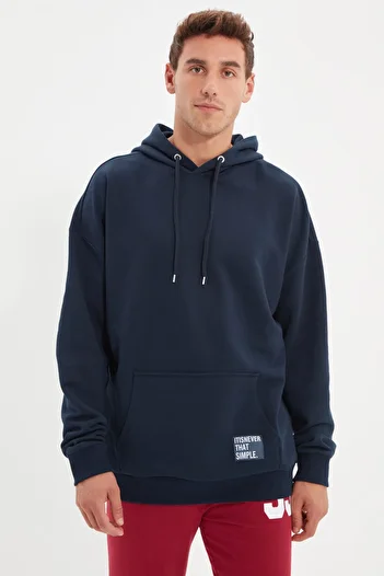 Trendyol Collection Μπλε μπλουζάκι με κουκούλα Oversize Fleece - TMNAW21sw2005