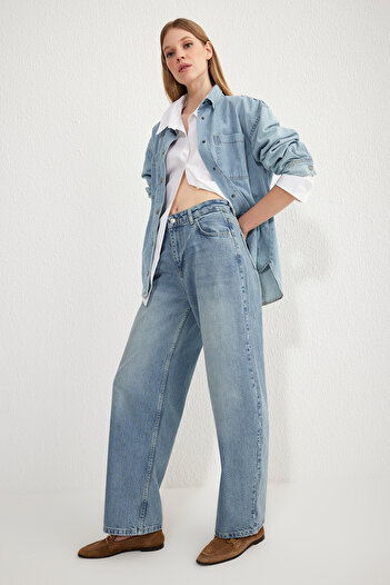 Trendyol Collection Niebieskie jeansy typu baggy z wysokim stanem Twoss25Je00085