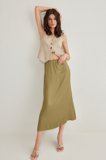 Trendyol Collection Khaki Satin Lfabric A-Line Midi Skirt Twoss25Et00016