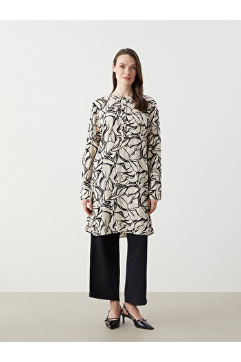 LC Waikiki Lcw Grace Black Judge Collar Patterned Women's Tunic
