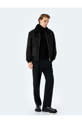 Koton Slim Fit βελούδινο τεχνητό σουέτ μπουφάν με φερμουάρ