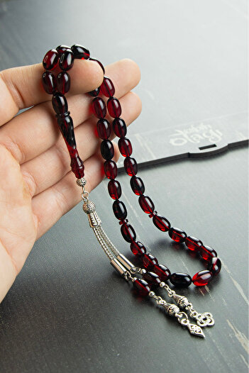 Tesbih Otağı Kalemkar İmameli Red Black Fire Amber Prayer Beads