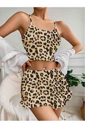 CSR HOMEWEAR Women's Mini-Size Leopard Pattern Insignia Shorts Suit
