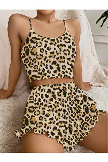 CSR HOMEWEAR Women's Mini-Size Leopard Pattern Insignia Shorts Suit