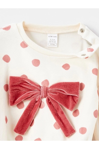 LC Waikiki LCW baby Ekru Puantiyeli Kız Bebek Sweatshirt ve Tayt 2'li Takım