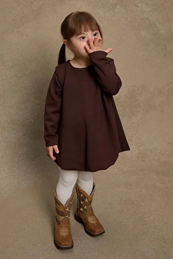 Fahhar Kids Μαλακό Modal Καφέ Μπαλόνι Φόρεμα