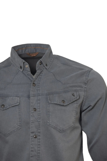 TARZZİNG Men's Long Sleeve Double Pocket Lycra Denim Shirt