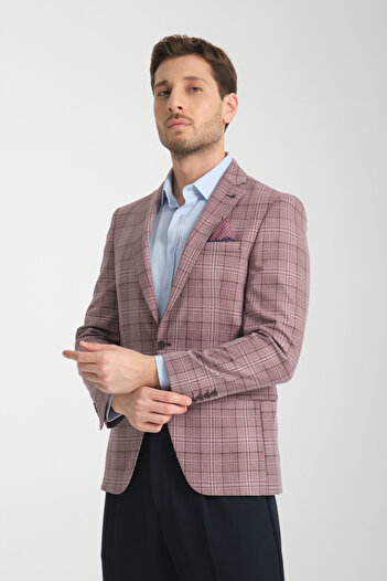 Frappoli Slim Plaid Slim Fit Slim Fit Men's Blazer Jacket