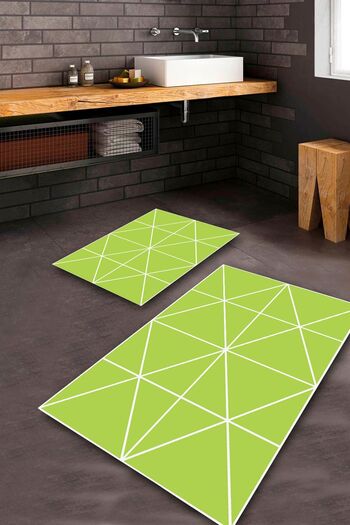 Aldora Green Non-Slip Base Line Bathroom Mat Set Bps-6384