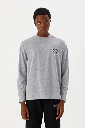No Fear Gray Crew Neck Long Sleeve Combed Cotton Men's T-shirt M500226