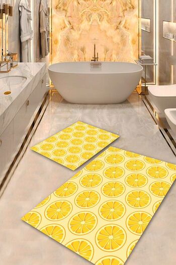 Aldora Yellow Non-Slip Base Orange Bath Mat Set Bps-4277