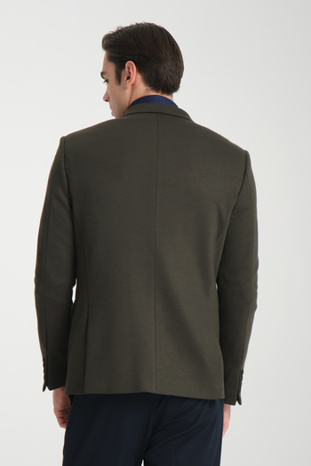 Frappoli Jasino Men's Navy Blue Cotton Lycra Slim Fit Knitted Stretch Mono Collar Blazer Jacket