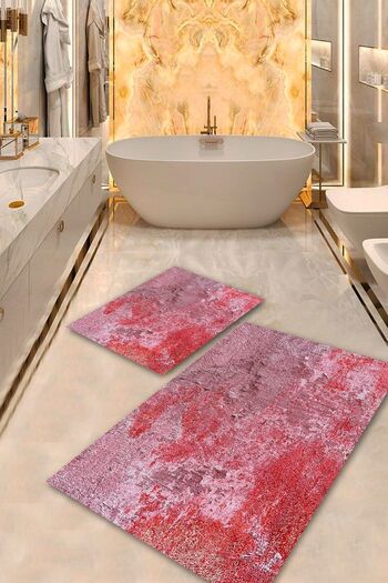 Aldora Machine Washable Stain Resistant Red Pvc Leather Non-Slip Base Modern Bathroom Toilet Set No Fringe