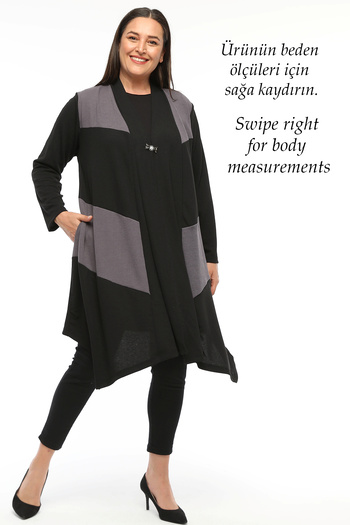 Laden Large Size Mother Flowy High Quality Knitted Seasonal Women's Black Asymmetrical Cardigan