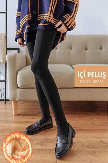 MEBA . Model Thin Looking Thermal Plush Black Winter Pantyhose