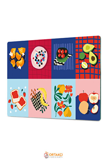 Ortakçı Design Modern Karma Desenli | Temperli Cam Kesme Tahtası - Cam Kesme Tablası 20*30 Cm
