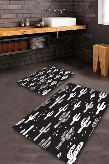 Aldora Black Non-Slip Base Cactus Bathroom Mat Set Bps-1061