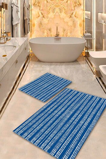 Aldora Modern Bathroom Toilet Seat Set with Blue Pvc Leather Washable Stain and Non-Slip Base - Fringe Free Bps