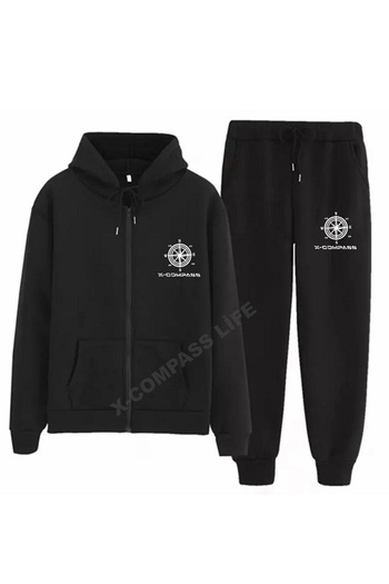 x-compass life 2-teiliges Unisex-Kombinationsset aus bedrucktem Strickjacke mit Reißverschluss und Jogginghose