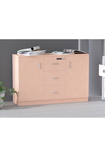 Mahmayi Carre 1147 Storage Cabinet with 3 Storage Drawer and 2 Side Door with Touch Screen Lock-Oak