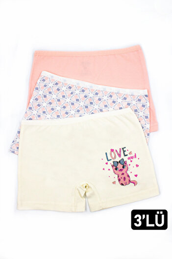 Öts Colorful Girl's Printed 3-Piece Boxer Set