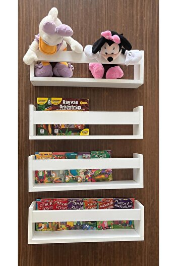 ÇağlaDesign White Montessori Bookcase - Wall Shelf 4 Pieces