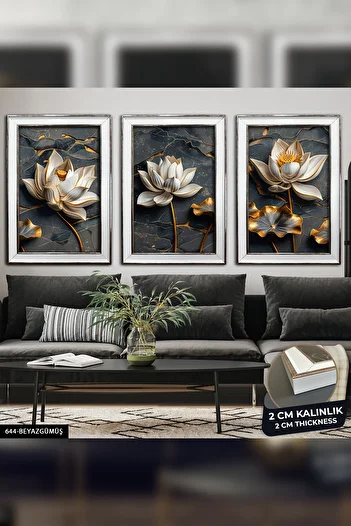 Evinemoda 3D Floral Background - 3 Piece Framed Painting Cvplk
