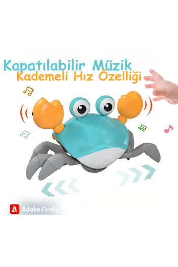 Boratila Toys Emeklemeye Yardımcı 3 Hız Kademeli Kapatıp Açılabilen Müzikli Sensörlü Şarjlı Yengeç Oyuncak (MAVİ)