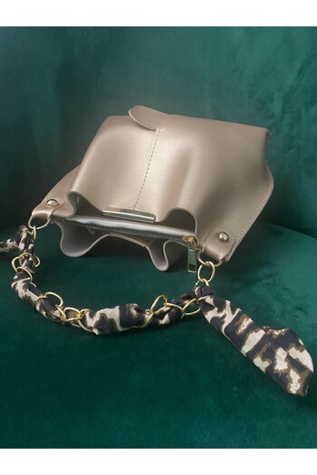 YMZBAG Women's 3-Compartment Shoulder Bag with Gold Scarf Accessories