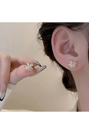 Eva Flore Stylish Rose Gold Cubic Zircon Flower Stud Earrings Ear Pin Stainless Steel