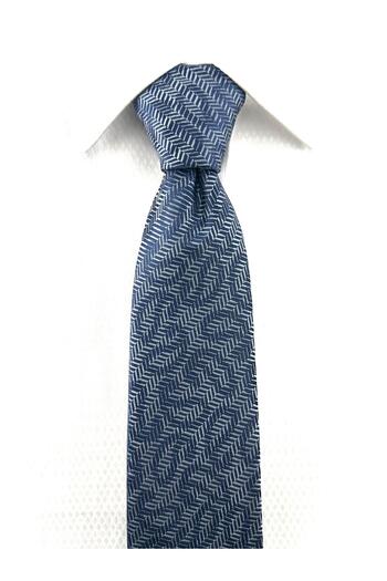 PİERRONİ Gray Navy Blue Shawl Stripe Patterned Handkerchief Tie