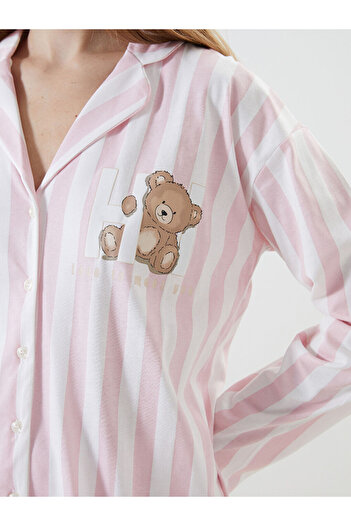 LC Waikiki Gomlek Yaka Cizgili Kadin Pijama Takimi - W4G483Z8