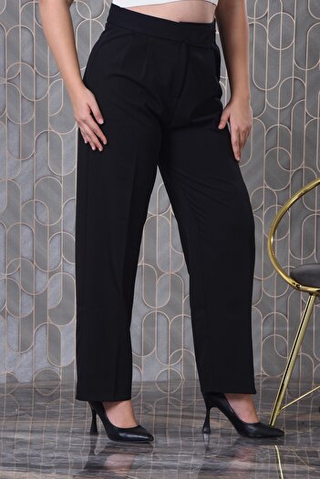 MİSLİNE Balazzo Velcro Plus Size Loose Leg Women's Cloth Pants