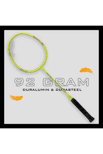 Hundred Powertek 200 Pro Badminton Racquet (NEON GREEN, STANDARD) | Aluminium, Strung, 95g, G5 Grip
