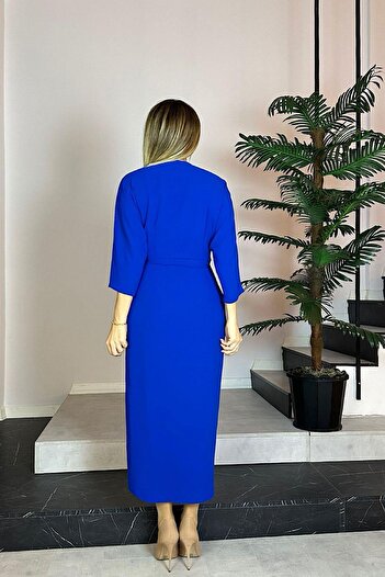 gesmoda M2009 Double-breasted Collar Belted Dress Saks Blue